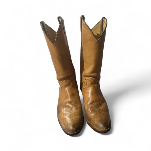 Justin Cowboy Western Boots Style 1106 Camel Tan Leather Men's Size 7.5 E Used - Picture 5 of 9